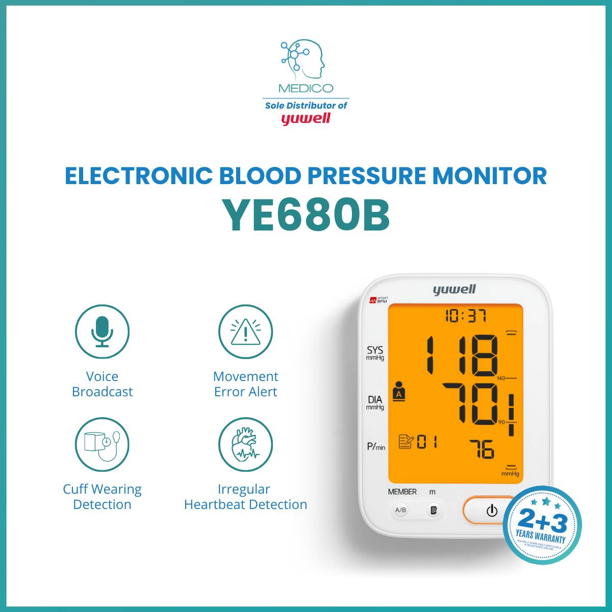 Yuwell YE680B Blood Pressure Monitor (+2 memory storage BPM)