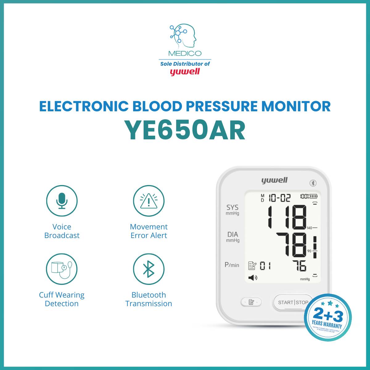 Yuwell YE650AR Blood Pressure Monitor (Voice + Bluetooth + Type C charging + App connect BPM)