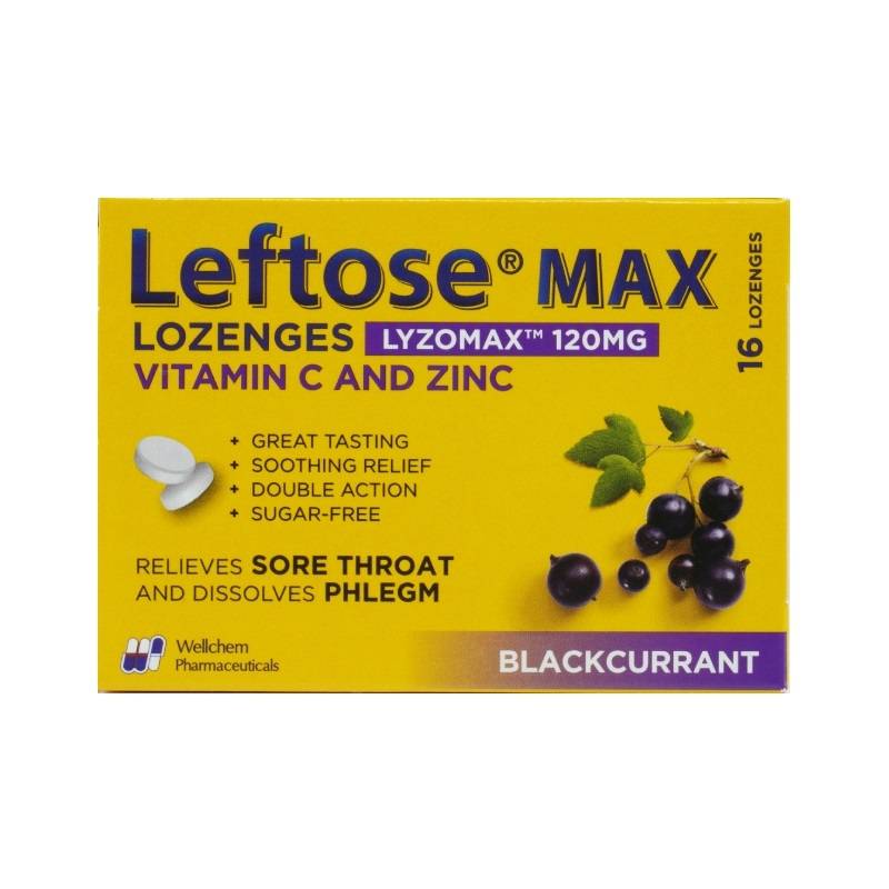 Leftose Max 120mg Lozenges Blackcurrent 16's (Exp: Feb 2026)