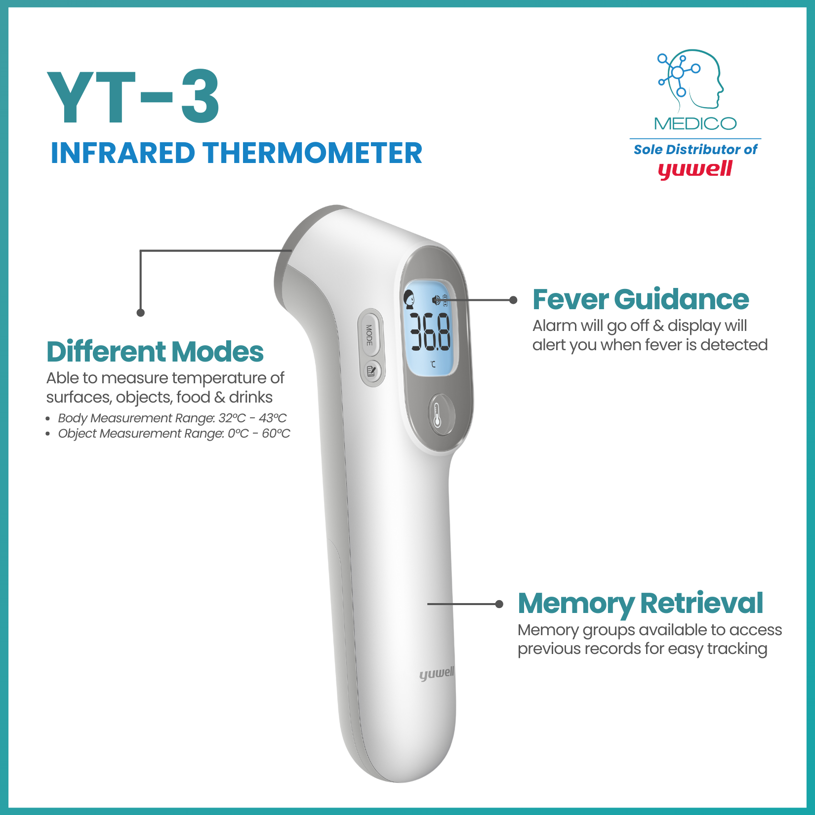 Yuwell YT-3 Infrared Thermometer - Manadr